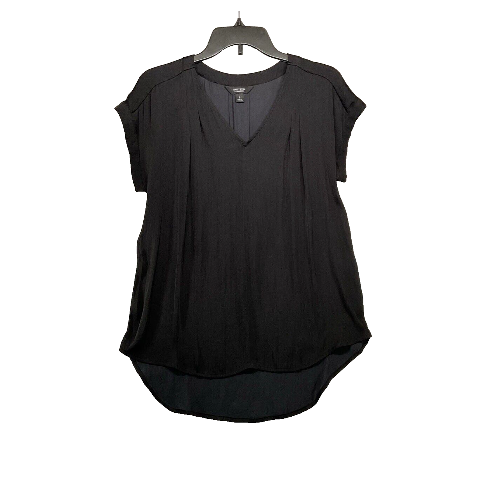 Simply Vera Verawang Womens Short Sleeve Black Shirt Size Small